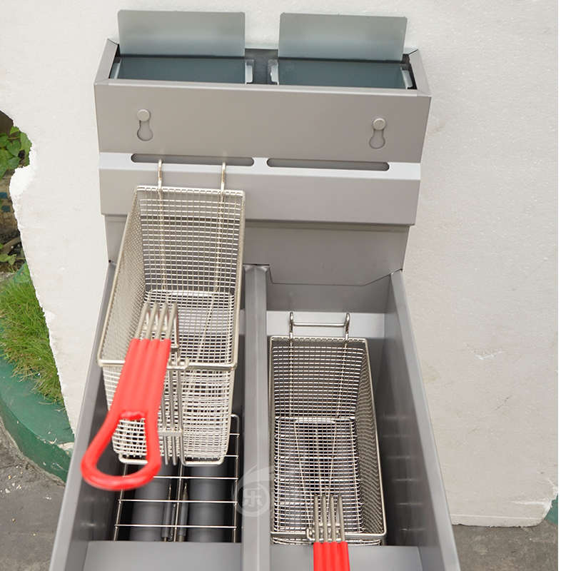 Freidora profunda de gas de olla dividida comercial con 2 canasta-120000BTU (GF-120T) 8