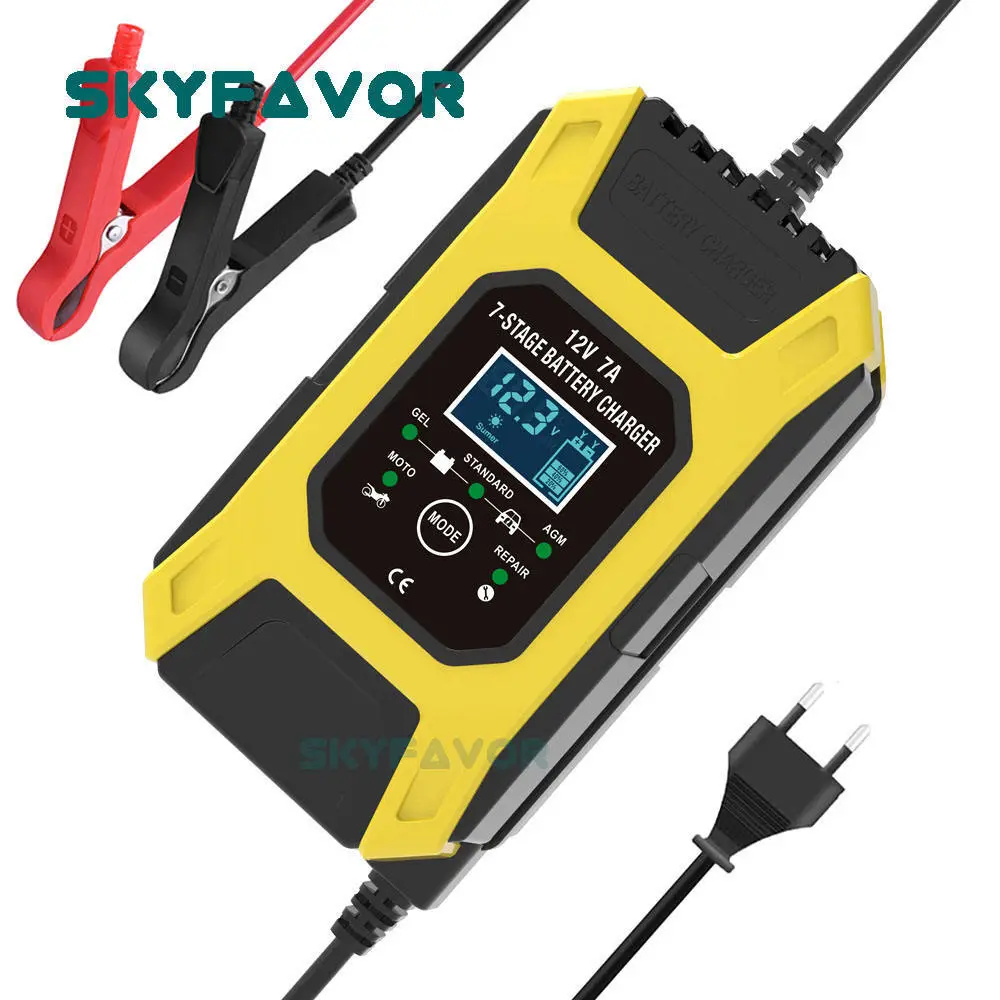 Caricabatteria automatico per riparazione a impulsi a 7 fasi 12V 7A Caricabatteria per auto moto Caricabatteria per batteria al piombo & Desulfatore 1