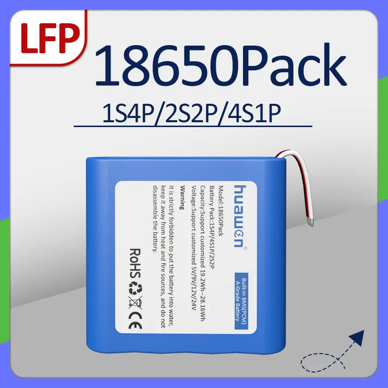 Custom 1S4P/2S2P/4S1P 3.2V 18650 LiFePO4 Cylindrical Battery Pack With BMS Solution 1