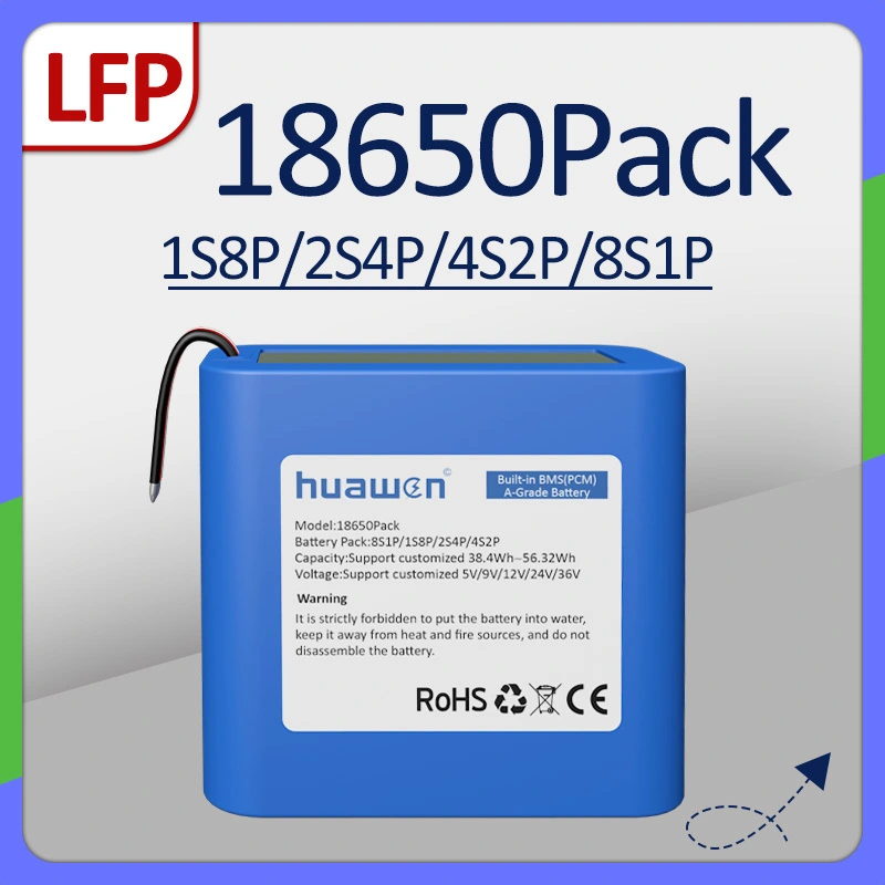 Custom 1S8P/2S4P/4S2P/8S1P 3.2V 18650 LiFePO4 Cylindrical Battery Pack With BMS Solution 1