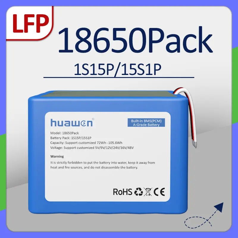 حزمة بطارية أسطوانية 1S15P / 15S1P 3.2V 18650 LiFePO4 مخصصة مع حل BMS 1