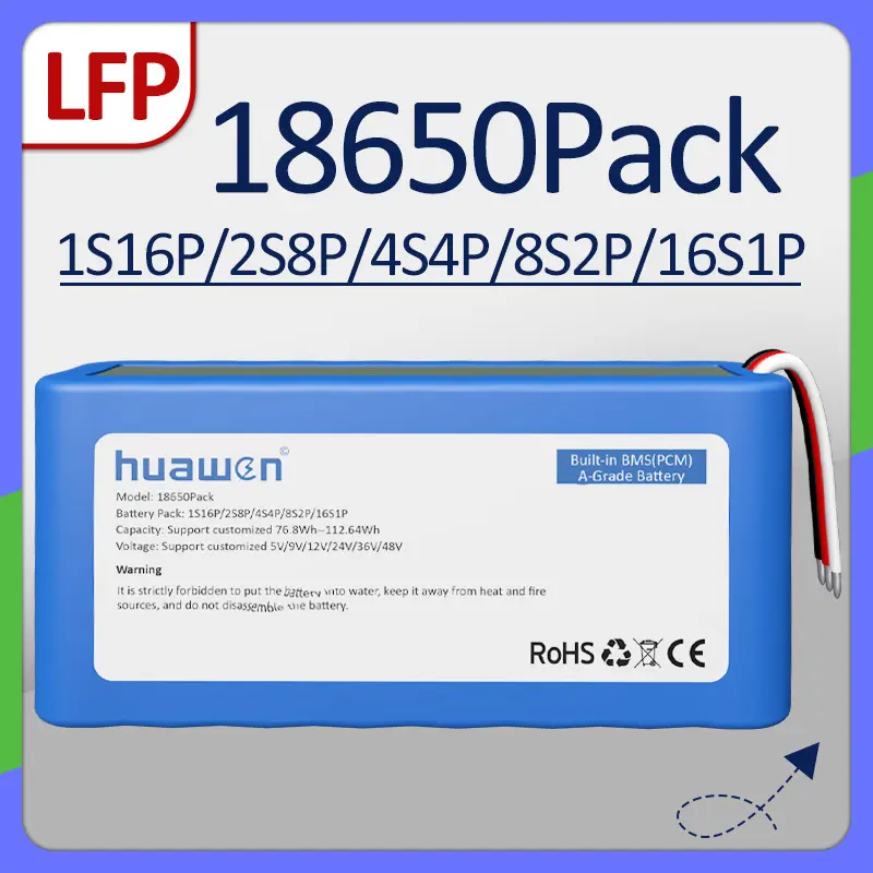 Изготовленный на заказ цилиндрический аккумуляторный блок 1S16P/2S8P/4S4P/8S2P/16S1P 3,2 В 18650 LiFePO4 с решением BMS 1