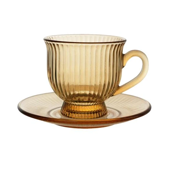 Toptan Cafe Bar Hediye saf gıda sınıfı Cam kahve Tabağı Özel Atış Cam Çay Bardağı Kolu Ile Set Kahve Fincanları Ve Tabakları 1