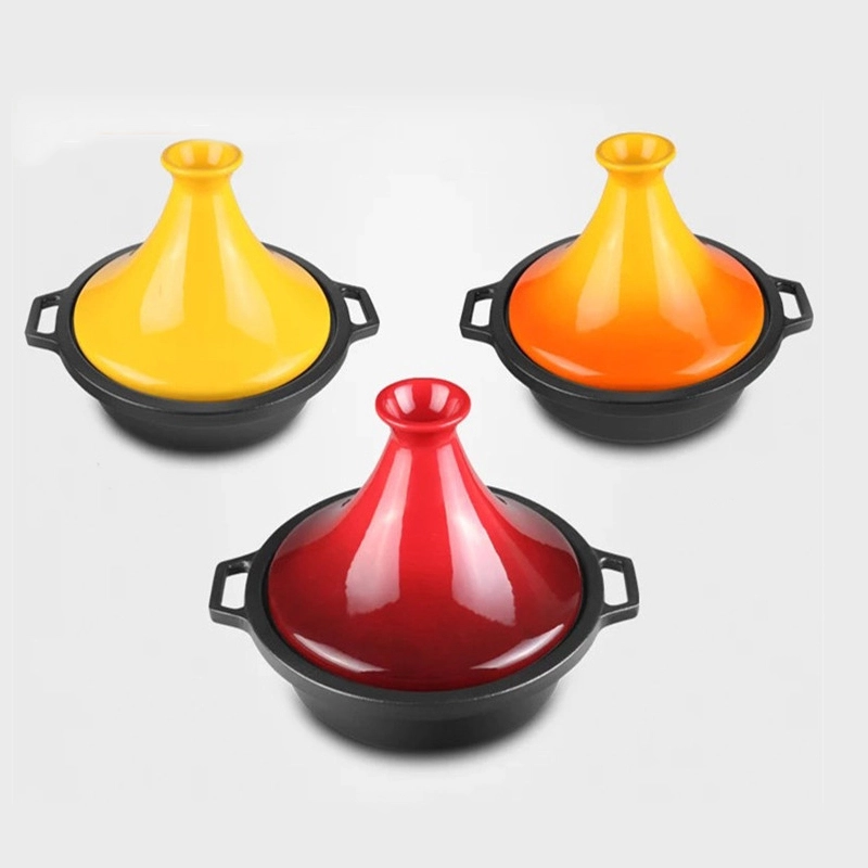 Emaillierter Gusseisen- und Tajine-Kochtopf, marokkanischer Tajine-Topf, holländischer Ofen mit buntem Keramikdeckel 1