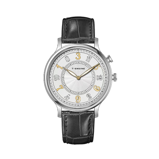 Reloj de caja de cambios de negocios con tira de cuero genuino, reloj clásico hueco de cristal de zafiro para hombre 1