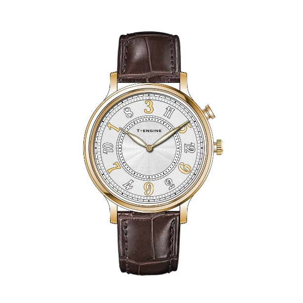 Reloj de caja de cambios de negocios con tira de cuero genuino, reloj clásico hueco de cristal de zafiro para hombre 2