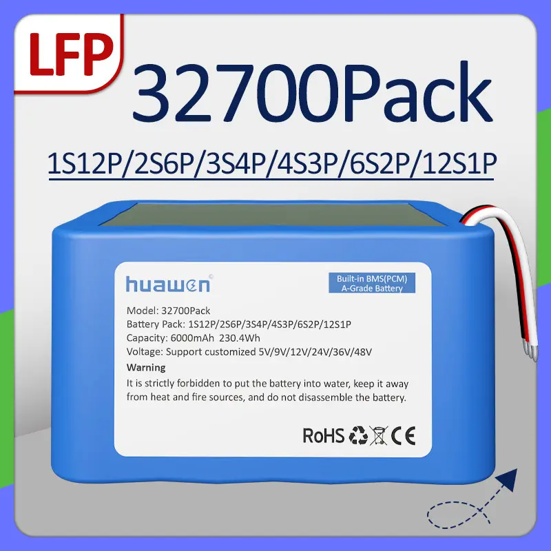 Изготовленный на заказ аккумулятор 1S12P/2S6P/3S4P/4S3P/6S2P/12S1P IFR32700 LiFePO4 с производителем решений BMS 1