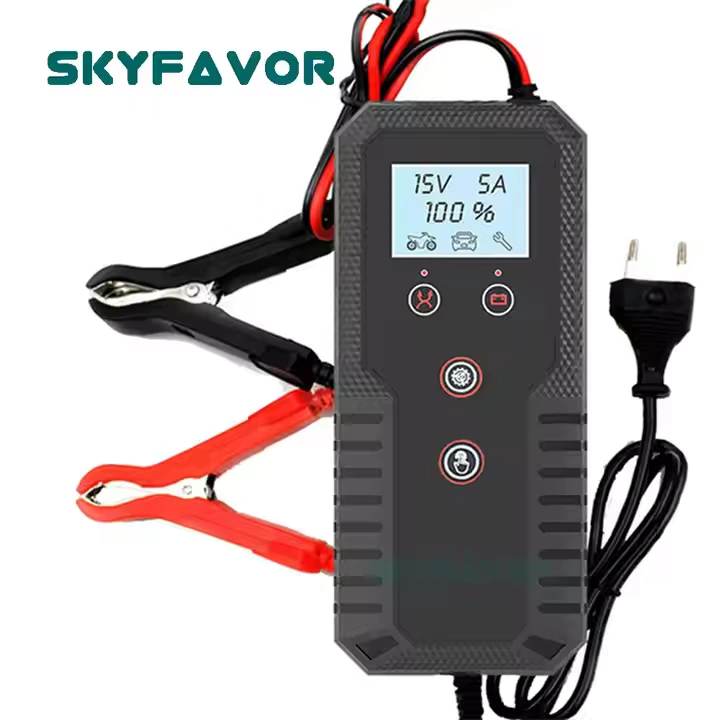 Wyświetlacz LCD samochodowa ładowarka motocyklowa 6V 12V 15A szybka uniwersalna naprawa impulsów ładowarka do akumulatorów kwasowo-ołowiowych 6V 12V 1