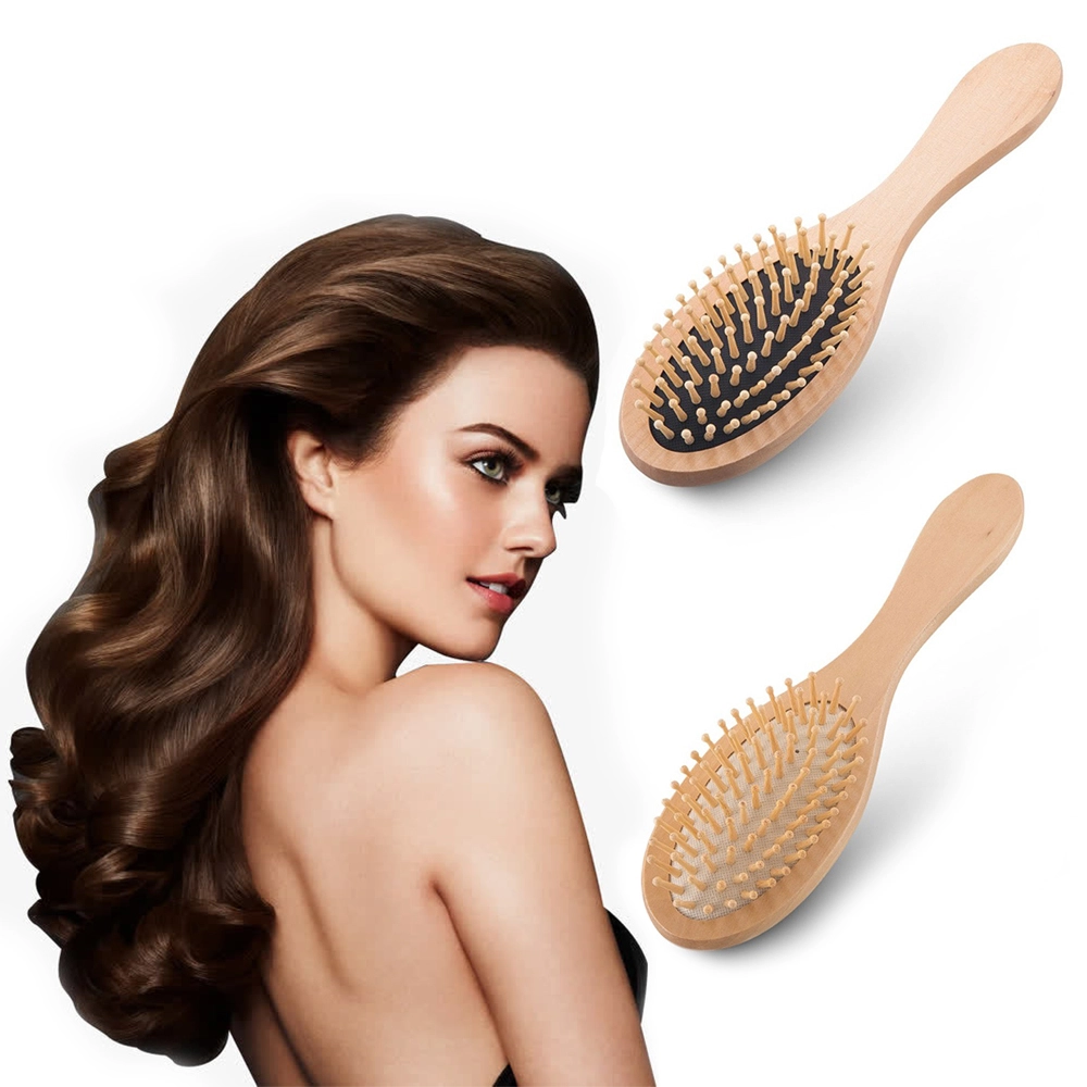 Hot design natural wooden handle rubber cushion massage comb massage wood hair brush with bamboo bristle 1