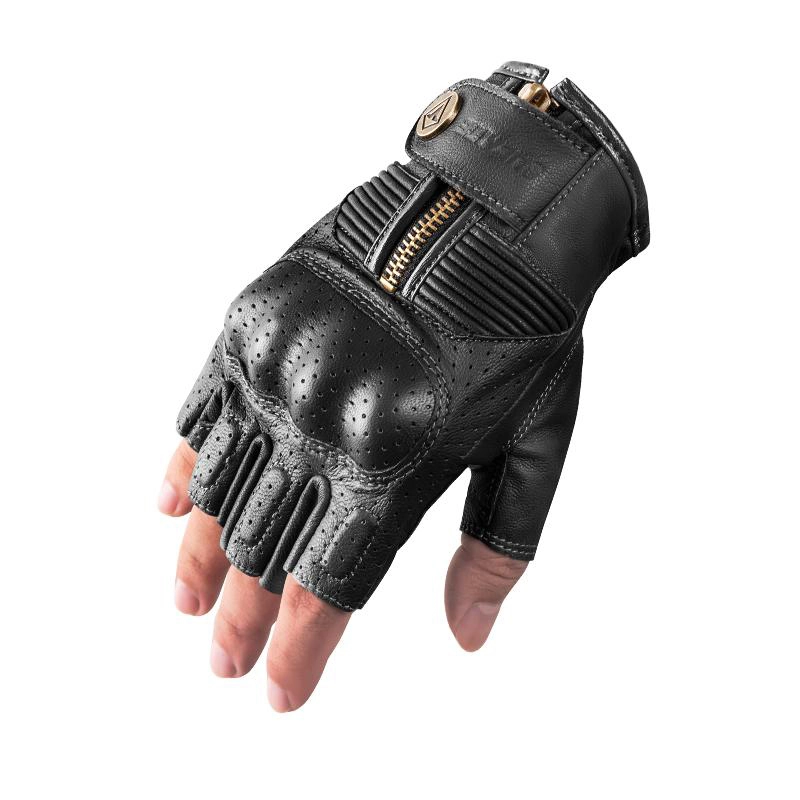 Halbfingerhandschuhe (Ziegenleder & Polyester) in Schwarz und Grau-DN-1105B 1