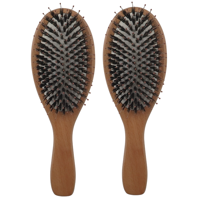 Hot selling paddle massage hair brush wooden color printed waterproof boar bristle cushion hair brush 1