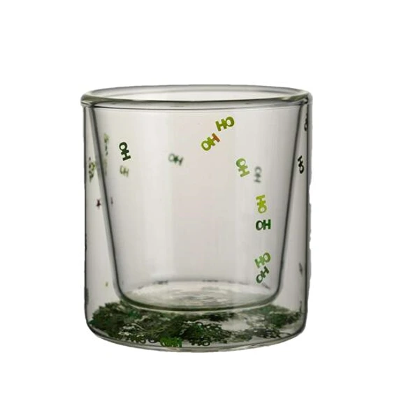Handmade Borosilicate Reusable Insulated Glitter Decoration Pink Double Wall Glass Cup 1