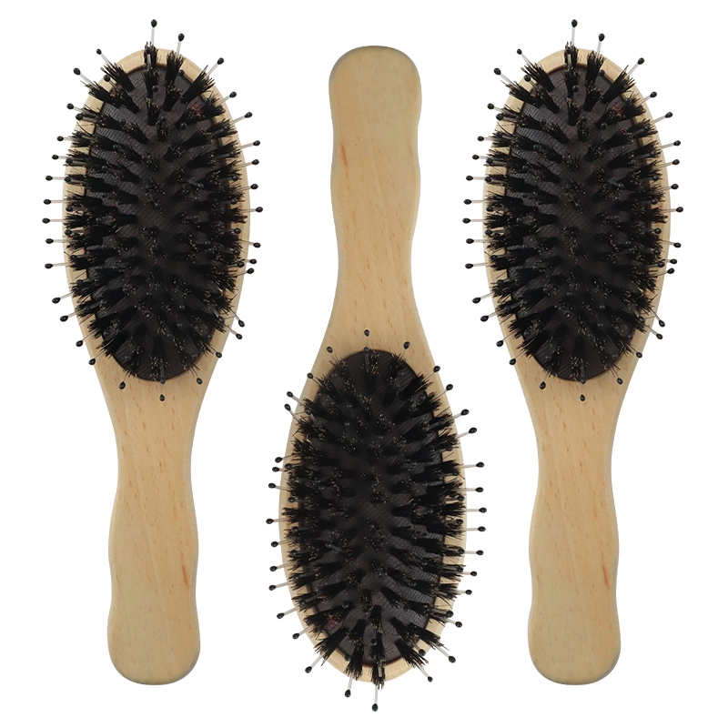 Artisans hot selling nylon and boar bristle round hair brush wood boar wooden beech detangling hair brush 1