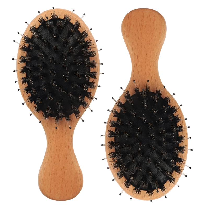 Ningbo factory direct sale mini natural beech wood boar bristle and nylon wood hair brush 1