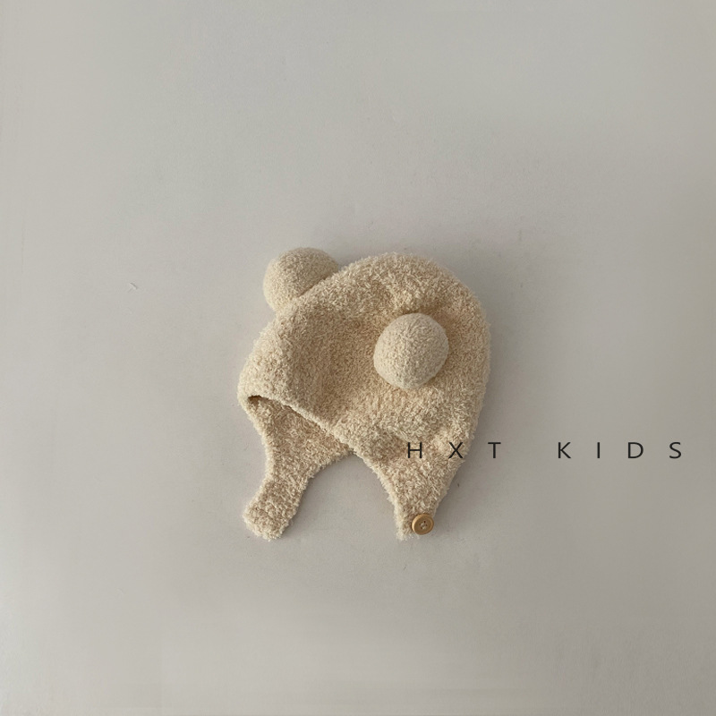 Ins Koreanischer Stil Baby-Ohrenschützer Herbst und Winter Plüsch warmes kleines Monat altes Baby Kontrastfarbe Doppelkugelhut Winter 4