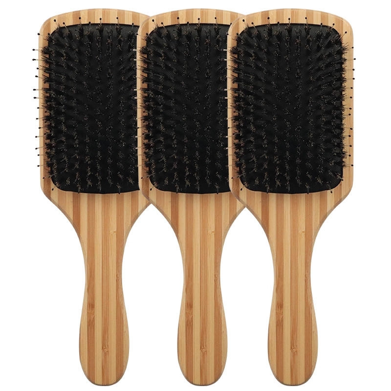 Factory direct price natural color detangling square nylon and boar bristle cushion bamboo hair brush 1