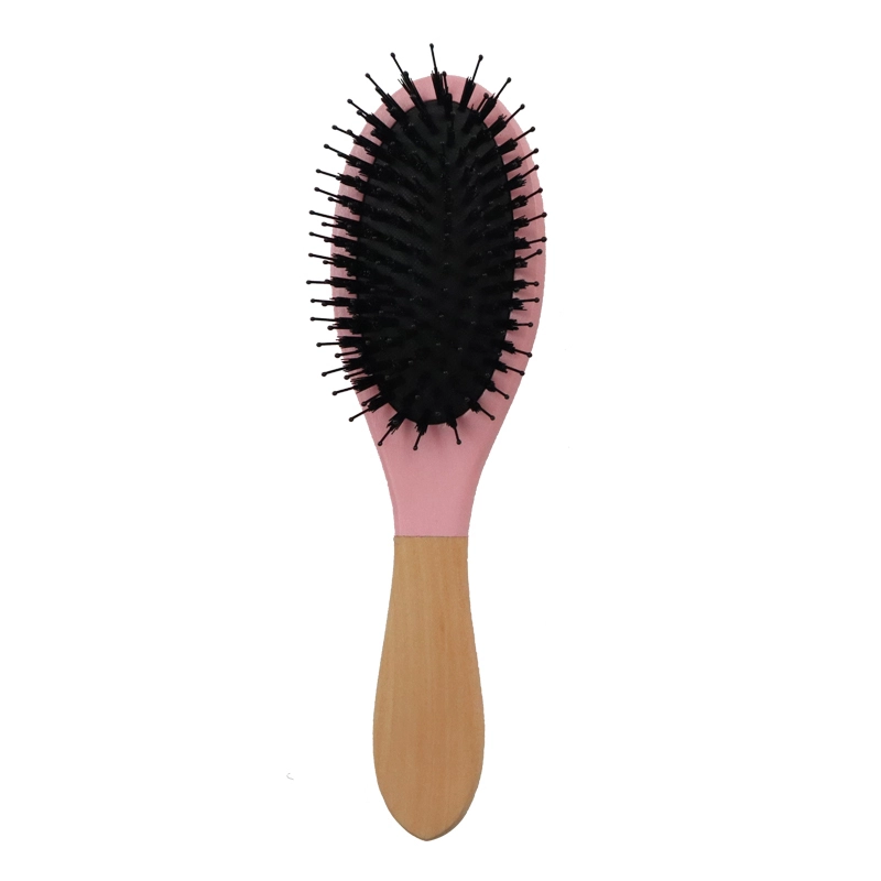 Customized logo hard bristle detangling hair brush pink wooden boar bristle hair brush 1