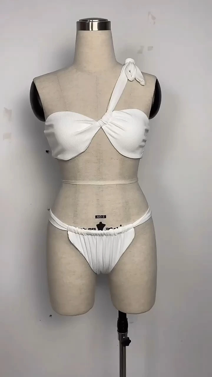 Женски секси цврст сет на бикини за пливање Bandeau со лента за рамо 1