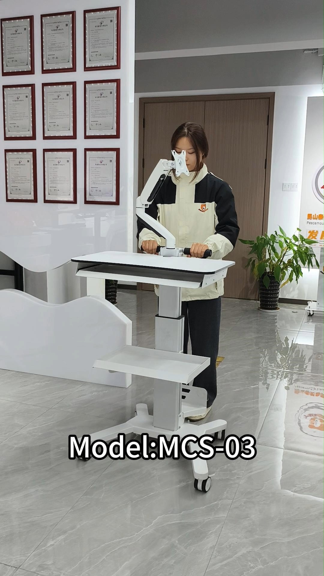 Taas nga Nahiangay nga Medical Dental Cart Hospital Trolley nga adunay Oral Scanner Holder-Peacemounts MCS-03 1