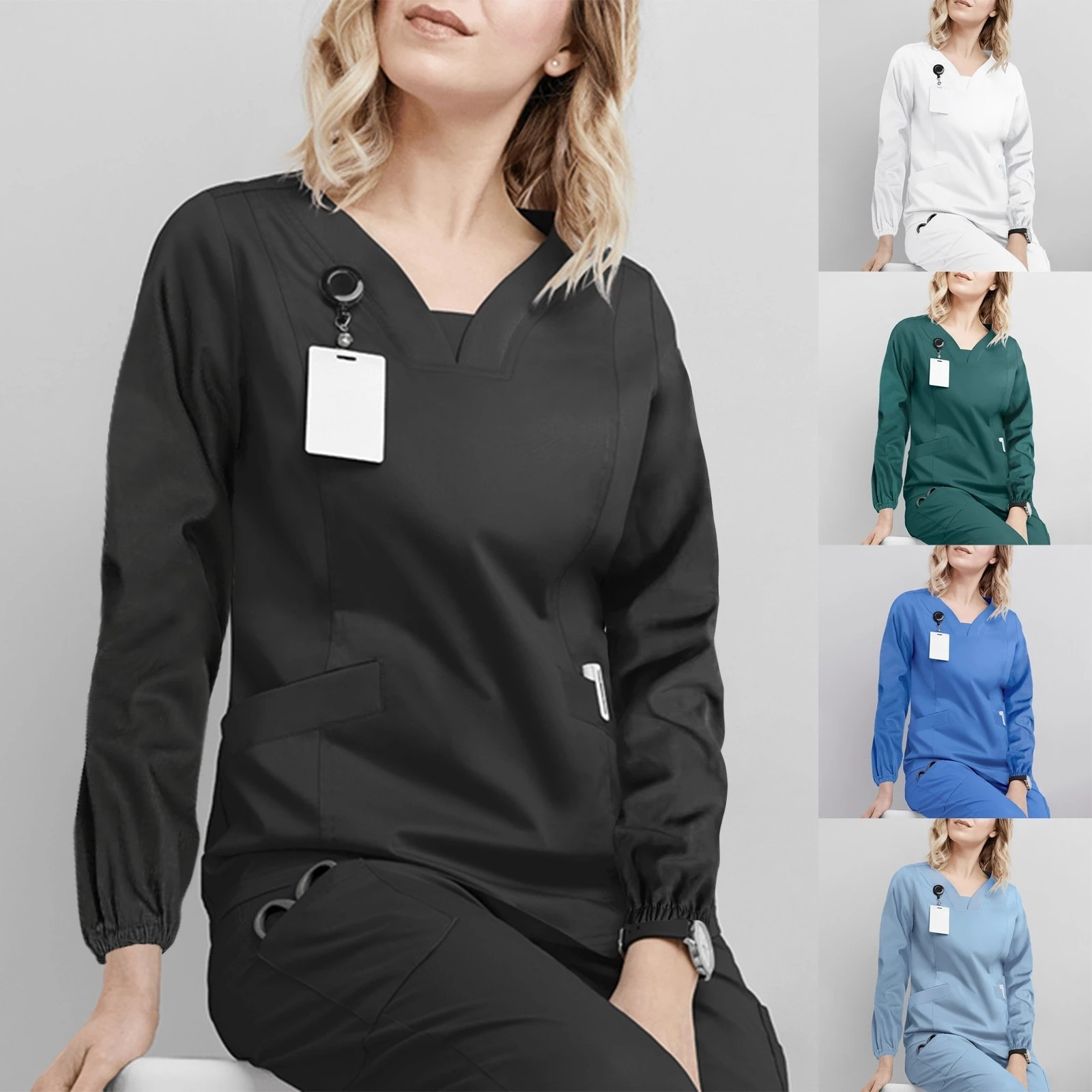 Women's Doctor Nurse Scrub Set Medical Uniform Top and Pants 1