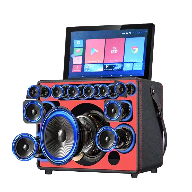 200W Wi-Fi Speaker Karaoke Machine Singing System Outdoor Bluetooth 14'' LED Touch Screen Android Wooden KTV AC/DC Power Supply Sound Box BiNKO AP-800K 1