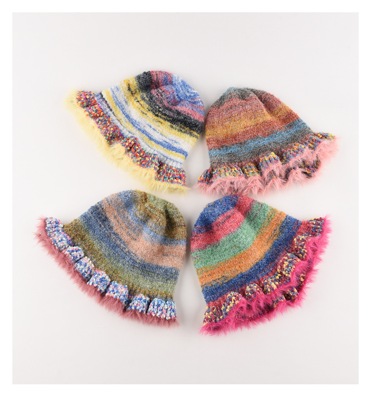 Color Oil Painting Gradient Knitted Fisherman Hat Women's Warm Basin Hat Handmade Crochet Bucket Hat 2