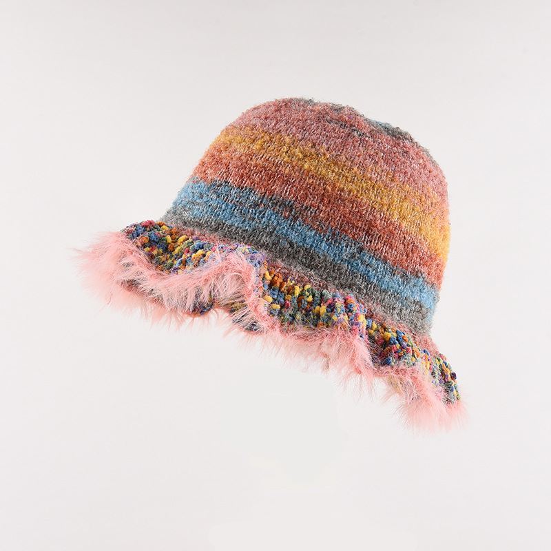 Color Oil Painting Gradient Knitted Fisherman Hat Women's Warm Basin Hat Handmade Crochet Bucket Hat 6
