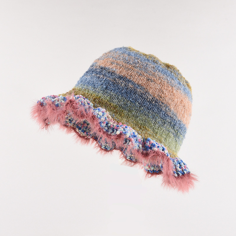 Color Oil Painting Gradient Knitted Fisherman Hat Women's Warm Basin Hat Handmade Crochet Bucket Hat 4