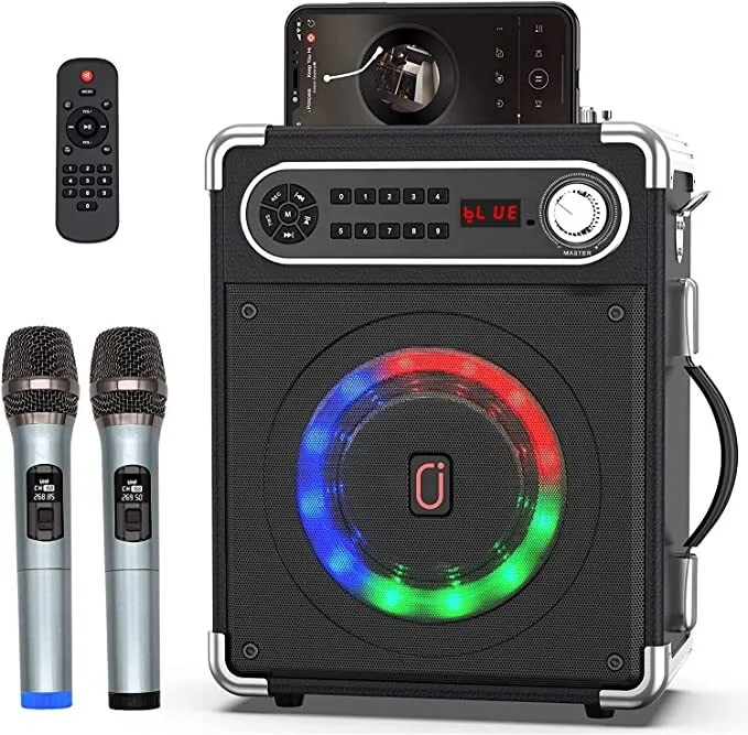 Outdoor LED RGB Lighting Wood TWS Bluetooth Speakers Remote Control 400W Mobile Phones AUX Home Karaoke Party Use With Wireless Microphones BiNKO BK-555 1