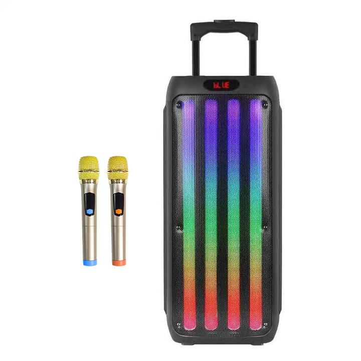 12 Inch Outdoor Wireless RGB MP3 Player Music Speakers with Bluetooth Trolley & Battery Party Box 80W DC AC Power Source Support USB/TF/AUX/MIC input BiNKO YX-1207 1