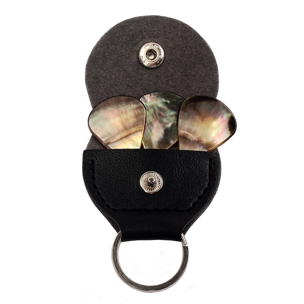 Médiators en coquille d'ormeau sac de médiators noir + ensemble de 3 médiators en coquille Alnicov 1