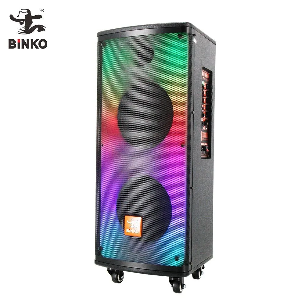 8 Inch Dual Portable Party Speaker 1000W High Power RGB Light Wooden Material Karaoke Feature Battery For Outdoor Parties,Home,Camping BiNKO AUL-18001L 1