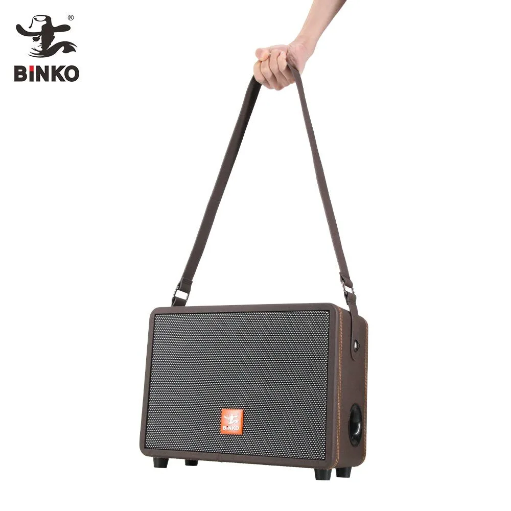 20-30H Playtime High Quality HIFI Professional Retro Wireless Wooden PU Leather Speaker with Shoulder Strap&Mic For Guitar Travel Outdoor Parties & Karaoke Use BiNKO AUL-JS66B 1
