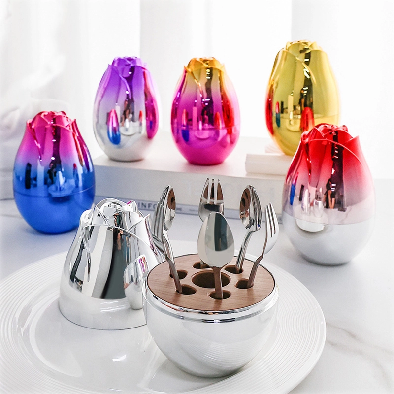 Storage Box Mini Rose Flatware Coffee Spoon Stainless Steel High Appearance Level Fruit Dessert fork Set with Colorful Show Box 1
