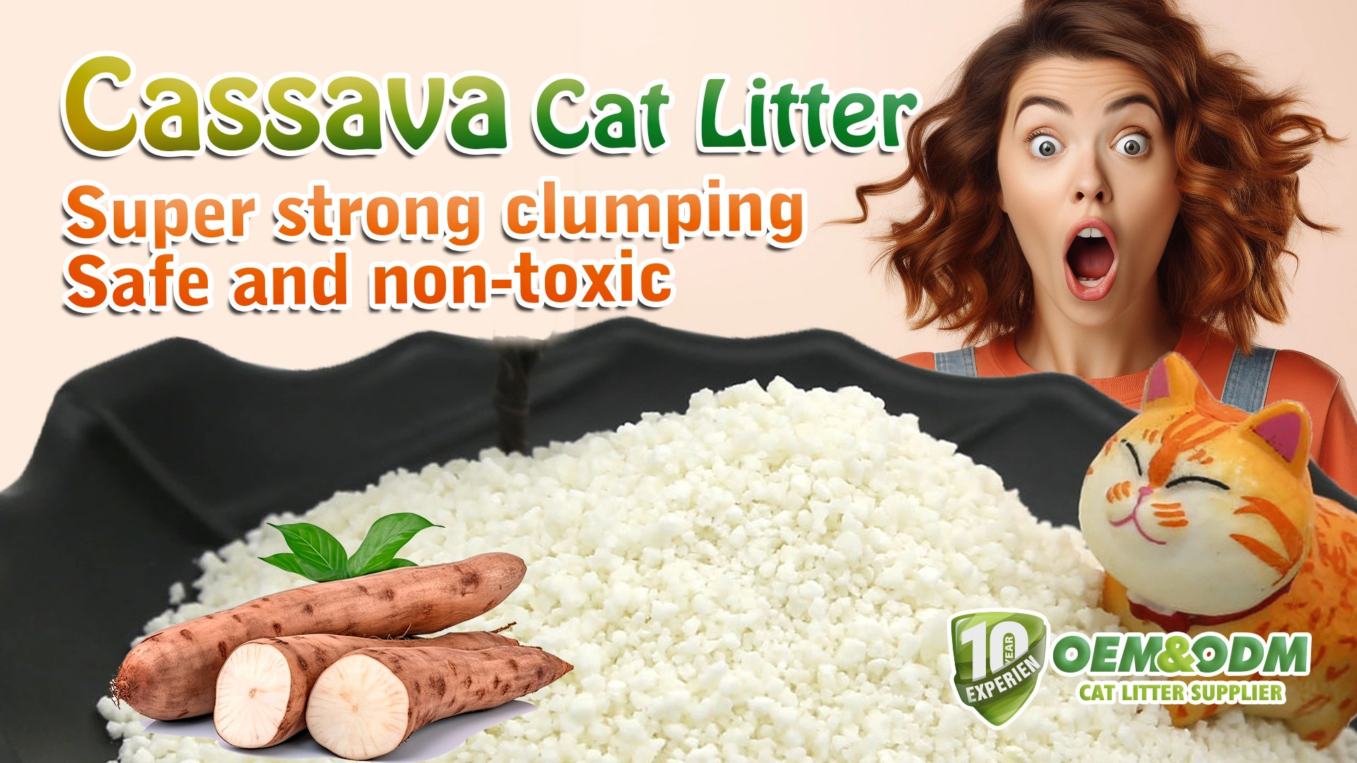 Plante la arena para gatos de la yuca OEM fábrica al por mayor libre de polvo superior que agrupa el 100% natural 1