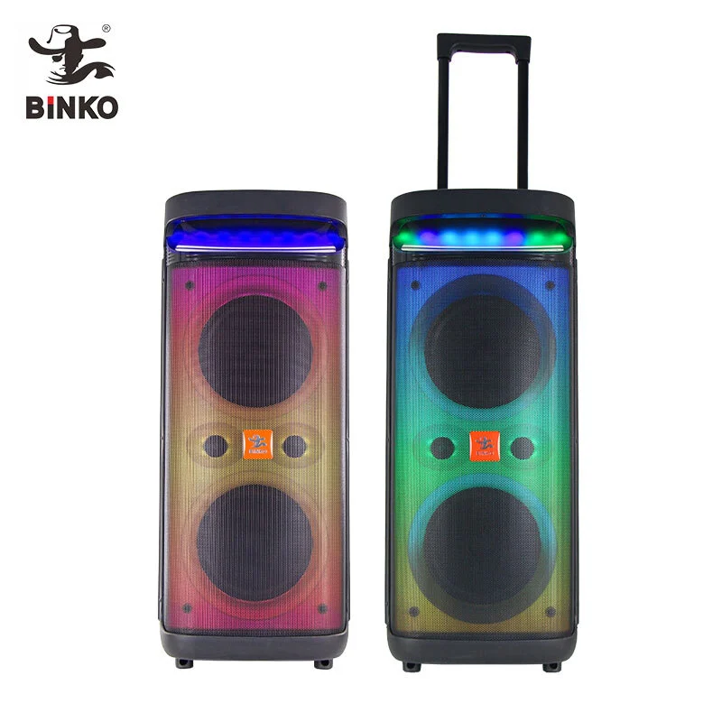20-30H Playtime Dual 8 Inch Waterproof Trolley Party Box with LED Light BT PartySpeaker 1000W Power Support USB/TF/AUX/GT/MIC For Outdoor,Beach,Travel BiNKO YX-32085 1