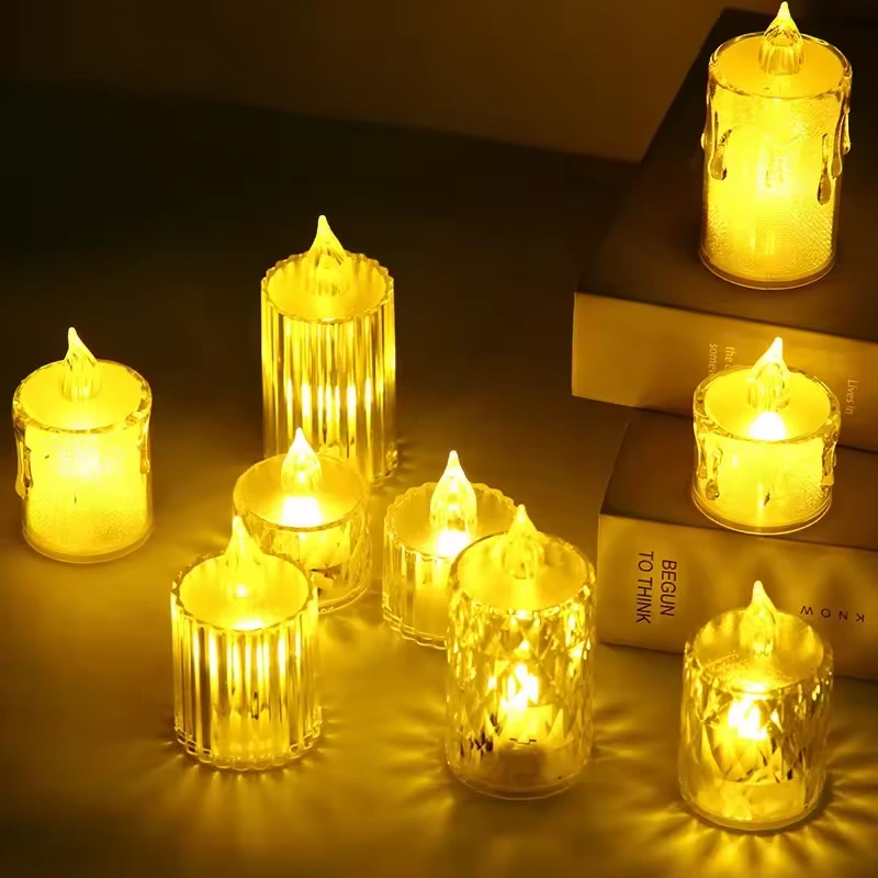 H-128 Vela de cristal transparente LED vela electrónica pequeña barra de cera de té luz decorativa regalo de cumpleaños vela acrílica 1