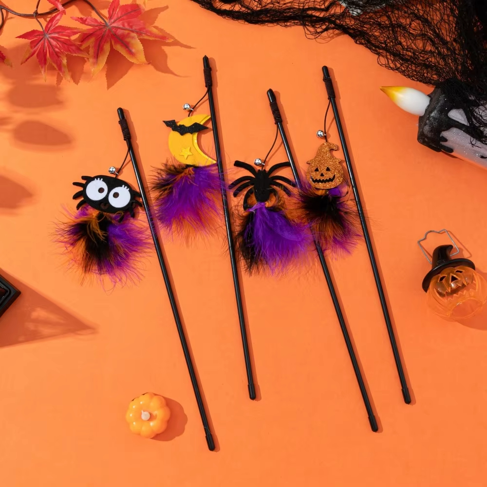 Wholesale Pet Cat Interactive Stick Toys 2024 Pumpkin Spider Halloween Interactive Pet Cat Teaser Toys for Cats 1