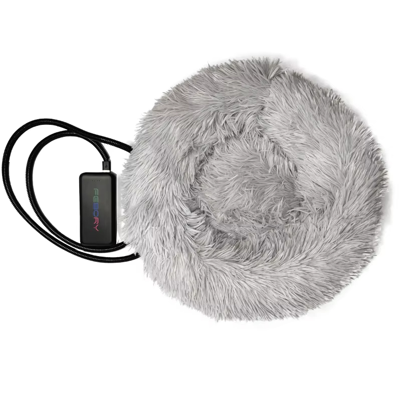 Cat Bed USB heated electric Luxury Soft Comfortable Warming Washable Round Fluffy Plush Pet Dog Beds 1