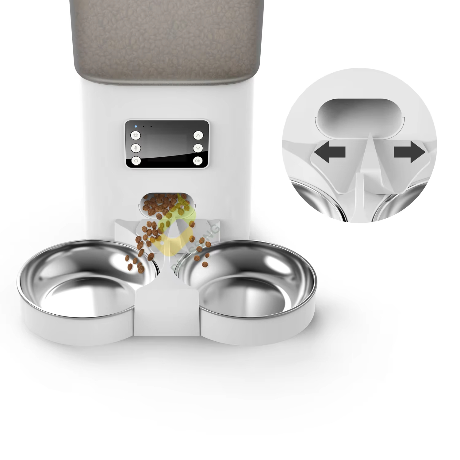 OEM 6L Alimentador automático para perros y gatos Dispensador inteligente de alimentos para mascotas Cuantificación de sincronización con tazón doble de acero inoxidable 1