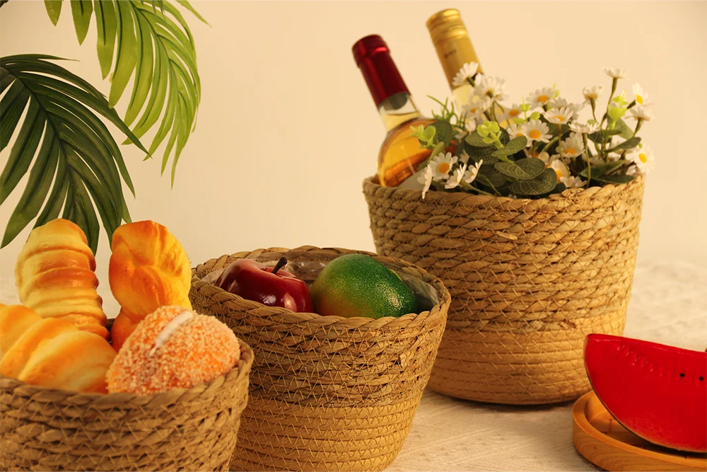 Basket Gem-natural straw fruit basket being used as flower pot Environmental friendly 1
