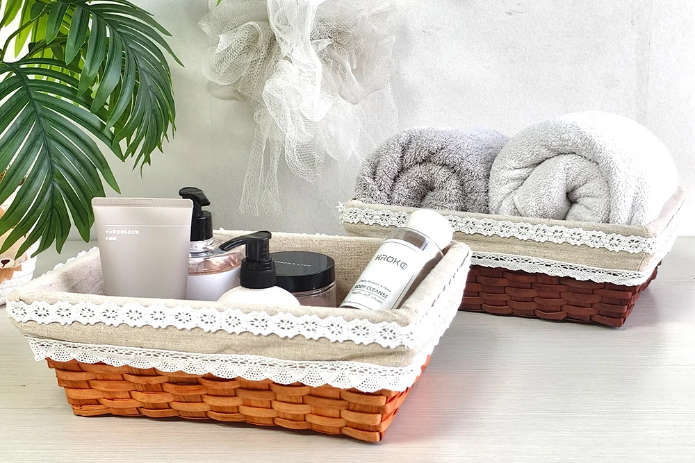 Cestas de madeira tecidas em formato quadrado - cesta de armazenamento de mesa em estilo pastoral - Basket Gem 1
