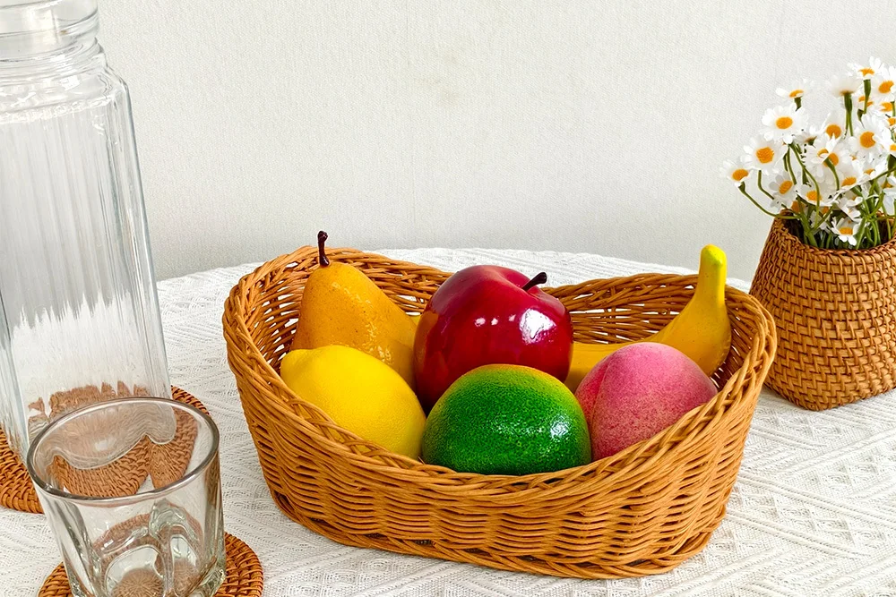 Large capacity fruits ,vegetables and snacks rattan storage basket Customizable 1