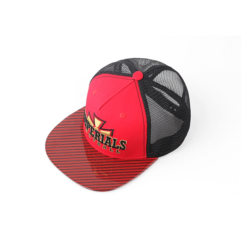 5-панельная шляпа Snapback из углеродного волокна красного цвета с вышивкой и сеткой 1