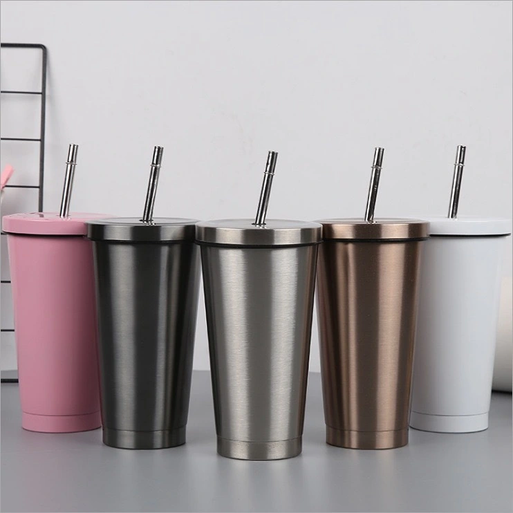 KINGLINE – tasse isolée en acier inoxydable de 500ml, tasse à café de voyage sous vide à Double paroi, réutilisable avec couvercle et paille 1