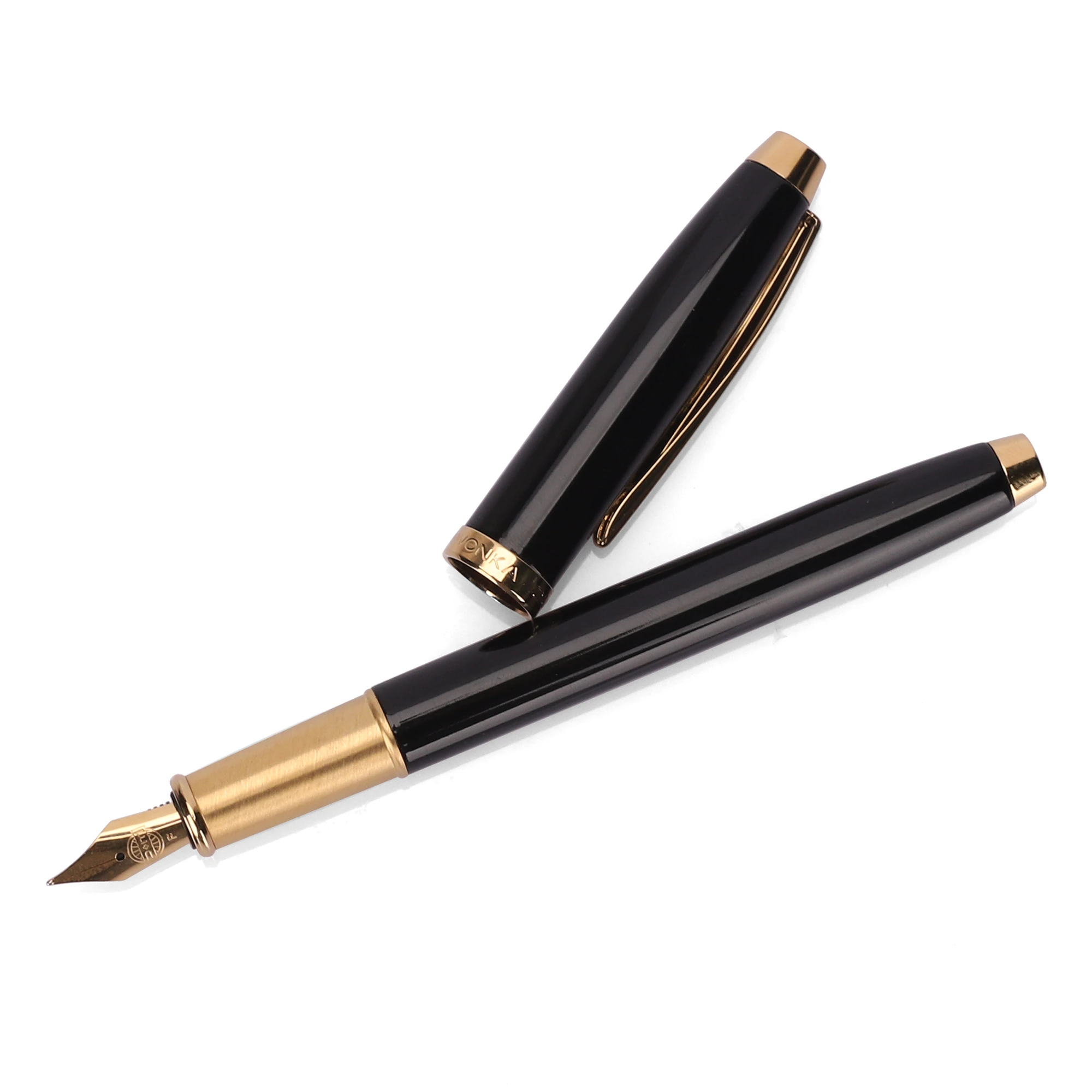 Luxury Metal Fountain Pen In Black Lacquering Barrel With Gold Plated Trims 1