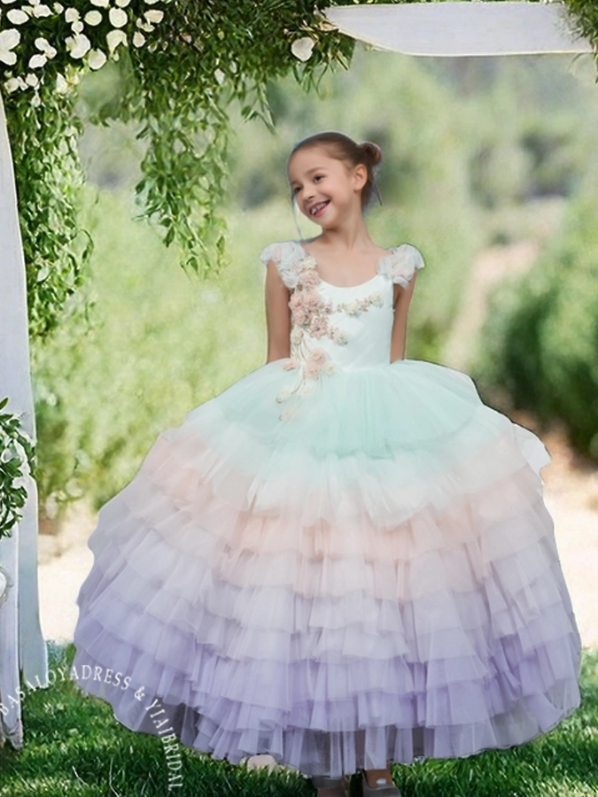 Luxury Sage Green Flower Girl Dresses Princess Kids Ball Gown for Wedding Birthday Party 1