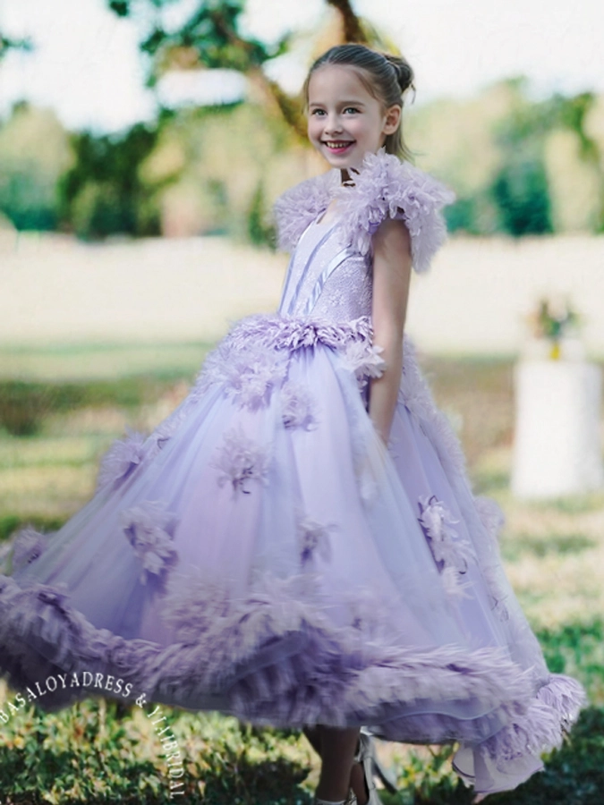 Corpete sem mangas com estampa floral 3D lavanda para vestidos de festa de aniversário de menina 1