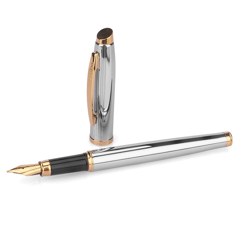 Custom Logo Special Cap Silver Color High Quality Chrome Plated Fountain Pen 1