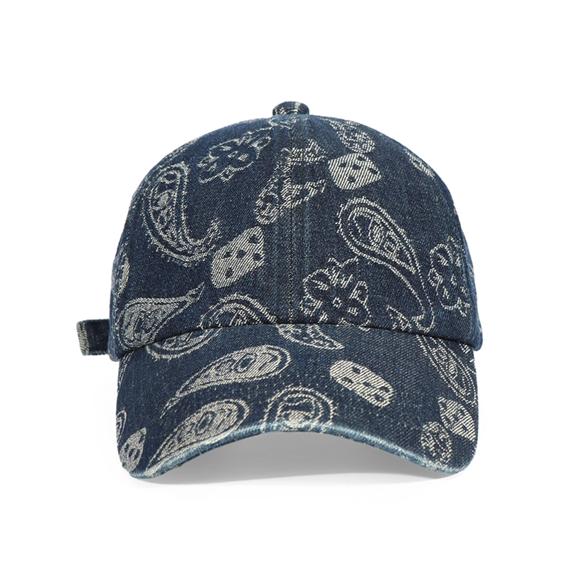 Gorra de béisbol clásica con estampado de paisley en jacquard de mezclilla lavada 1